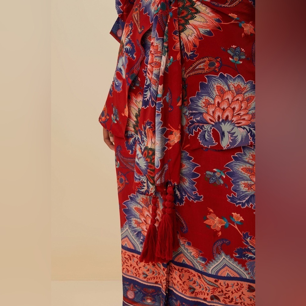 Farm Rio: Luang Red Maxi Dress with blue scarves - Mty - Picture 10 of 15